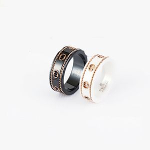 Double Black and White Ceramic antique Ring 18K Gold Bee Planet pour hommes et femmes avec le même groupe de couple Anneaux de bijoux
