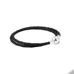 Double bracelet en cuir noir pour Pandora véritable fermoir en argent sterling chaîne à la main bijoux pour femmes hommes petite amie cadeau designer bracelets de charme avec boîte d'origine