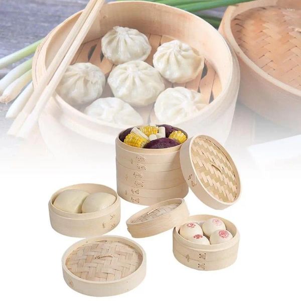 Calderas dobles 10/15/20 cm Juego de cocinas de estilo chino vaporizador de bambú duradero con tapa Herramienta de cocina de cocina de alta calidad
