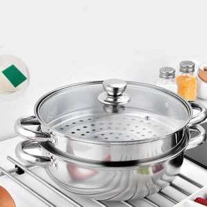 Dubbele ketels 1 van 28 cm multifunctionele stoompot dubbele lagen stockpot roestvrijstalen stoomboot kookketel zilver 221202