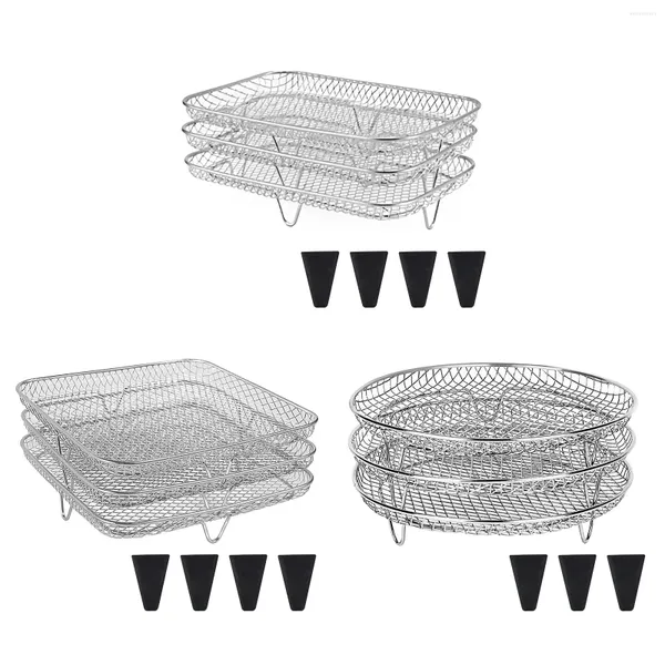 Calderas dobles 3 capas de freidora de aire de 3 capas de acero inoxidable fruta apilable fruta soporte de deshidratación de vegetales con cocina de almohadilla para el pie de silicona