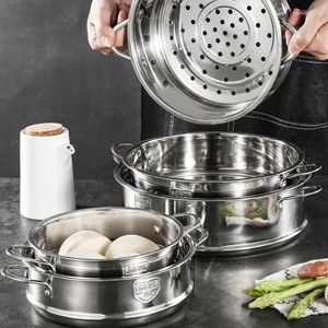 Double Chaudières 304 Cuiseur Vapeur En Acier Inoxydable Pour Boulettes Avec Oreille Cuisson À La Vapeur Grille Cuiseur À Riz Pot Vidange Panier Cuisine Cuisine Outils