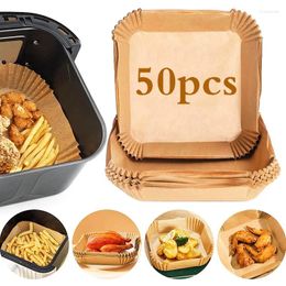 Papier pour friteuse à Air, double chaudière, 50 pièces, revêtement en parchemin carré antiadhésif, filtres de cuisson pour friteuse à Air, outil de cuisine à Micro-ondes