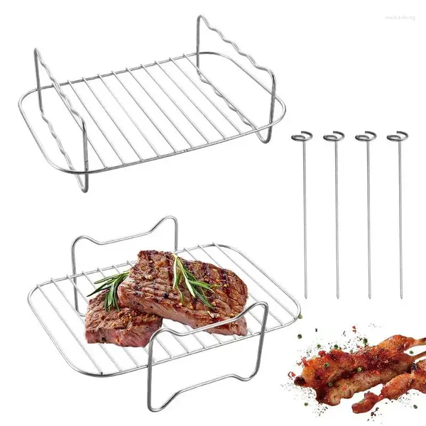 Estante para freidora de aire de doble caldera, estante para cocinar al vapor con accesorios de 2 capas, estantes para parrilla de cocina, pinchos para herramientas de cocina