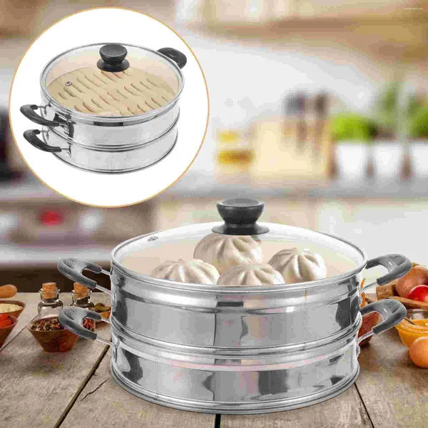 Double chaudières Bamboo Steater Pot Pot Accessoires Ligneurs de panier à la vapeur alimentaire Panier à vapeur pour cuisson à la cuisson en acier inoxydable