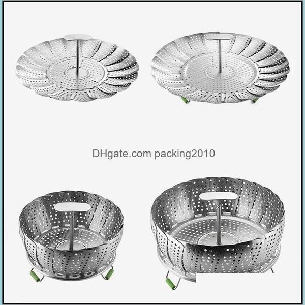 Calderas dobles Utensilios de cocina Cocina Comedor Bar Hogar Jardín Ll Plato plegable Vaporizador de alimentos de acero inoxidable Cesta de vapor Malla Z1