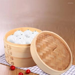 Double chaudière, ustensiles de cuisine durables, 2 niveaux, 8 pouces, cuiseur vapeur en bambou sain, panier Dim Sum, cuiseur à pâtes de riz, ensemble avec couvercle, cuisine chinoise