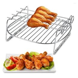 Double chaudières Justdolife 7inch Air Fryer Rack Set Polderatile Grilling Couche avec des brochettes Porte-huile de vidange fumante pour la cuisine