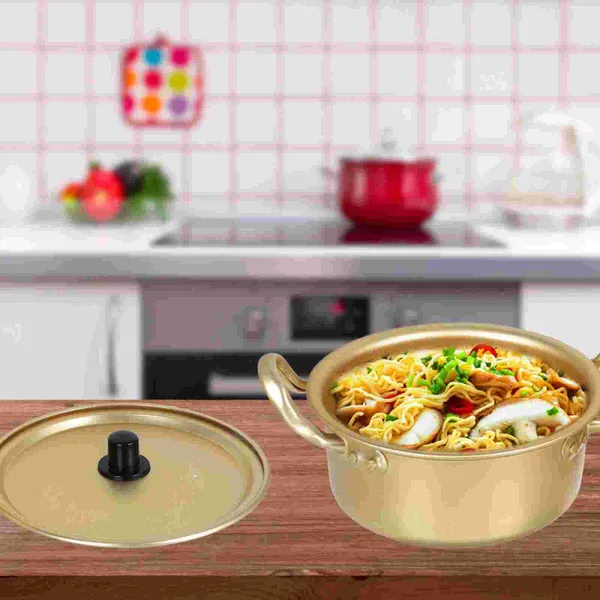 Olla de Ramen coreana para baño maría con tapa: cuchara de cocina de aluminio de 16cm y palillos, utensilios de cocina de calentamiento rápido