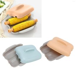 Calderas dobles Microondas Cocina de maíz Grado alimenticio PP Sin BPA Microondas Portátil 2 mazorcas Cocer al vapor Cocina casera Herramienta de cocina con mango