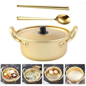 Ensemble de casseroles et poêles à double chaudière, cuiseur Ramen en aluminium coréen Ramyun avec couvercle cuillère baguettes ustensiles de cuisine pour la cuisson de la soupe et des pâtes