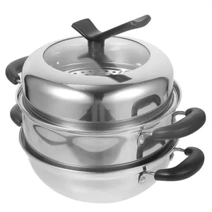 Olla de vapor de acero inoxidable para calderas dobles, olla reutilizable para alimentos, utensilios de cocina multifunción para cocinar al vapor, cacerola para cocinar fideos para el hogar