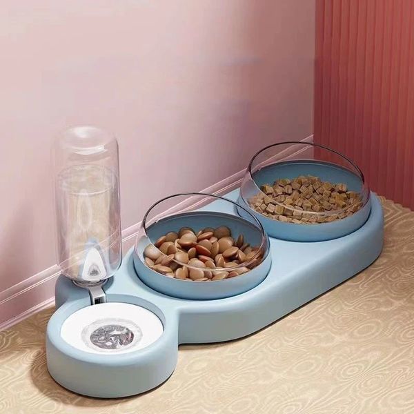 Double bol à boire support surélevé nourriture pour chat mangeoire automatique bols à vaisselle pour chats animal de compagnie avec fontaine d'eau chien 240116