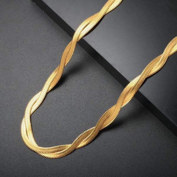 Ensemble de bracelets et colliers à chevrons avec chaîne serpent double tressée pour femmes, en acier inoxydable, étanche, plaqué or 18 carats, bijoux 240125