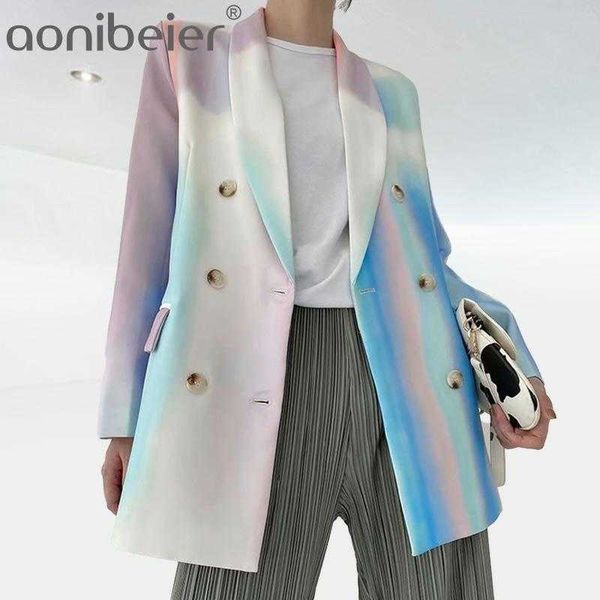 Doble pecho blazer moda mujer manga completa primavera otoño elegante diosa ventilador estilo casual abrigo suelto 210604