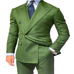 Double Breasted Grote Revers Man Pak Bruidegom Weddiing Tuxedos Blazer Mens Party Suits Jas Broek Stropdas D3702245