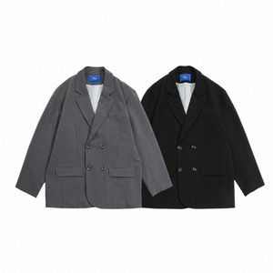 Blazers à double boutonnage Hommes Femmes Japonais Coréen Streetwear Fi Vintage Lâche Casual Blazers Costume Veste Unisexe Manteau t0I0 #