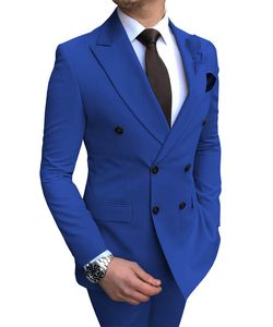 Double-Breasted Blue / Pink / Wine / Purple / Red Groom Tuxedos Peak Revers Mannen Past 2 Stuks Bruiloft / Prom / Diner Blazer (Jacket + Pants + Tie) W913