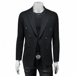 Double boutonnage Busin Casual Blazers pour hommes Premium Slim Fit Four Seass Top Qualité Easy Care Costumes Veste Terno Masculino o3qU #