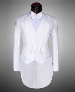 Double boutonnage Centre Vent Blanc Tailcoat Groom Tuxedos Matin Style Hommes Vêtements De Mariage Hommes Formel Prom Party Costume (Veste + Pantalon + Cravate + Gilet) 11