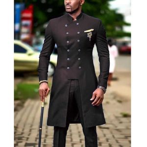 Costumes formels à double boutonnage pour hommes pour mariage avec col montant Tuxedos de marié 2 pièces Mode masculine Veste longue Pantalon Costume de bal X0909