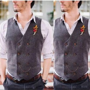 Double Breasted Goorm Vesten Wol Visgraat Slim Fit Britse stijl Prom Herenpak Vest Bruiloft Waistcoat231n