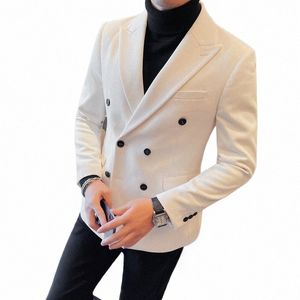 Blazer à double boutonnage pour hommes de haute qualité Nouvelle veste de costume automne-hiver pour hommes Vêtements deux fesses Slim Fit Manteaux formels 4XL A8ui #