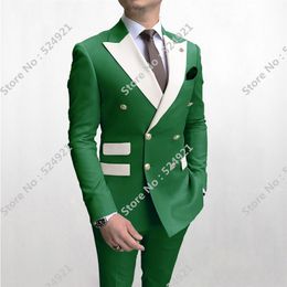 Trajes de hombre de doble botonadura, esmoquin de novio verde claro y blanco, solapa de pico, padrinos de boda, graduación, hombre, chaqueta de 2 piezas, pantalones T277E