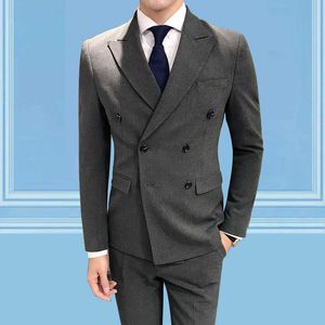 Costume à double boutonnage Hommes Top Grade Designer Confort Costume Homme Solide Couleur Slim Fit Formelle Hommes Robe De Mariée Hommes Tous Ensemble X0909