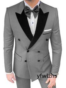 Dubbele rijstige Tuxedos Peak Rapel Heren Pak twee stukken formele zakelijke heren jas Blazer bruidegom Tuxedo Coat broek 01278