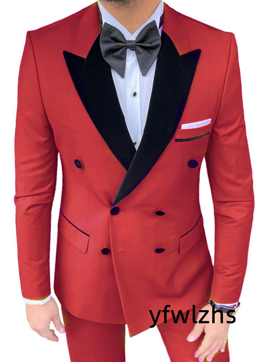 Çift göğüslü smokin zirve yaka erdesi takım elbise iki parça resmi iş ceketi blazer damat smokin ceket pantolon 01279