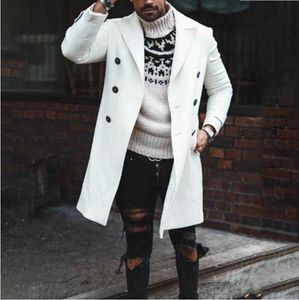 Double boutonnage blanc pardessus longs trenchs manteaux d'hiver pour hommes vestes en laine grande taille mode gentleman vêtements élégants 211011