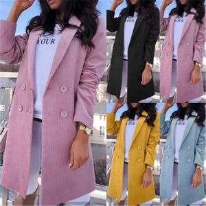 Dubbele breasted vrouwen blazer mode trend effen kleur warme lange mouw casual winter designer vrouwelijke losse jas slanke vrouwen bovenkleding