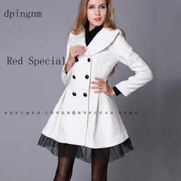 Dubbele breasted wollen jas vrouwen 2020 mode winter jas vrouwen jurk elegante rode witte zwarte lange mouw dames wollen jassen LJ201106