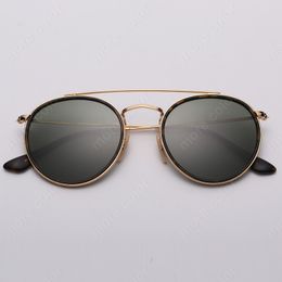 Lunettes De soleil Vintage rondes en métal, Double pont, pour femmes et hommes, lentille en verre Flash, Oculos De Sol