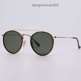 Double Bridge Vintage Round Metal Sunglasses Femmes hommes Eyewear UV400 Glass Lens Flash Sun Glasse