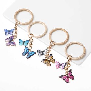 Dubbele vlinder sleutelhanger kleurrijke vlinder sleutelhanger ringhouder charme mode eenvoudige insect sleutelhanger tas hanger sieraden G1019
