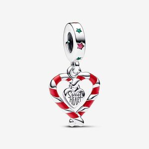 Double Candy Cane Heart Christmas Dangle Charm Pandoras 925 Sterling Silver Luxury Charms Set Bracelet Making Charms Designer Collier Pendentif Boîte Originale