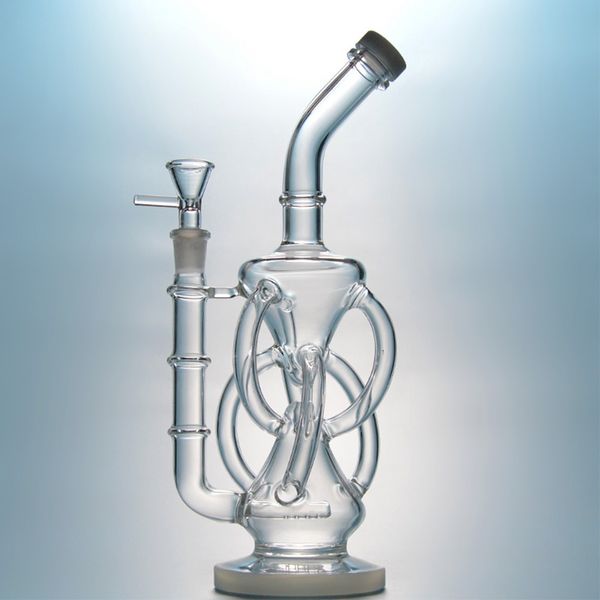Double Charmber Rig Clear Glass Water Pipe Hookahs Inline Perc 11 pulgadas Recycler Bongs 14 Female Joint Oil Dab Rigs con Bowl banger