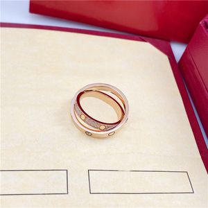 Bandringen met dubbele cirkel diamanten schroef klassieke ring titanium staal heren dames letters goud zilver designer luxe cadeau vriendin bruiloft sieraden niet vervagen