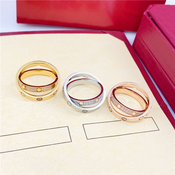 Bagues à double cercle vis à diamant bague en diamant classique en acier titane lettres pour hommes et femmes or argent designer cadeau de luxe petite amie bijoux de mariage