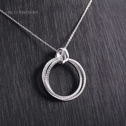 Collier porte-bonheur Double circulaire, petite chaîne ronde en Mossanite et pendentif, bijoux à la mode, breloques pour hommes