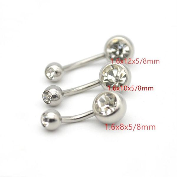 Double transparente Cz Gema Anillos de botón de ombligo Barra de ombligo Joya de perforación de cuerpo de moda 14G 316L Ciromical de acero de acero Mujeres todo268q