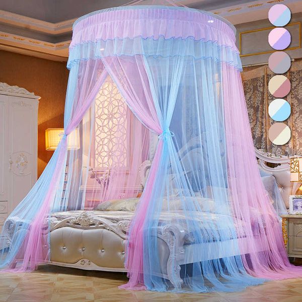 Double couleurs accroché moustiquaire princesse tente rideau pliable auvent sur le lit élégant fée dentelle poupées D30