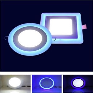  Panel de luces led delgado de dos colores Azul frío / blanco cálido Lámpara de techo empotrada LED Cuadrado redondo Acrílico 85-265V Decoración interior 9w 16w 24w