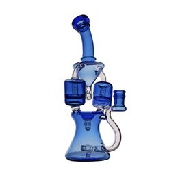 Double colonne narguilés verre Bong recycleur fumer conduite d'eau Dab plate-forme 27 cm hauteur avec joint de 14 mm