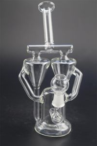 Dubbele kegel recycler dab rigs linehs inline filterglas water waterpijpen uniek ontwerp 8,6 inch 14 mm gewricht