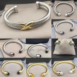 Braceletas de brazalete de doble cruz para hombres y mujeres Joyas de moda de plata de oro retorcido 7-10 mm Pulsera de alambre ajustable con abertura de anillo de cáñamo