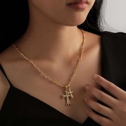 Double Cross -ketting voor vrouwen en mannen, 14K GOUD GOTHISCHE DUBBEL