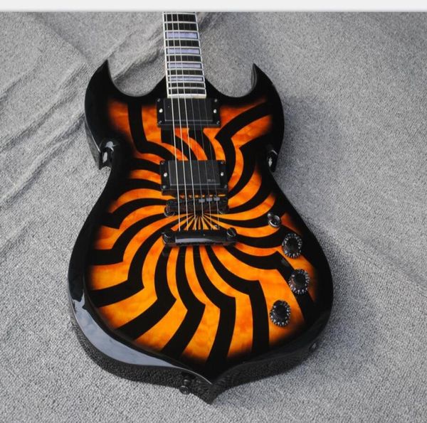 Double Cutway Wylde Audio Bárbaro Hellfire Orange Black Buzzsaw Acolchado Guitarra SG Electric Guitar Bloque grande H5614183